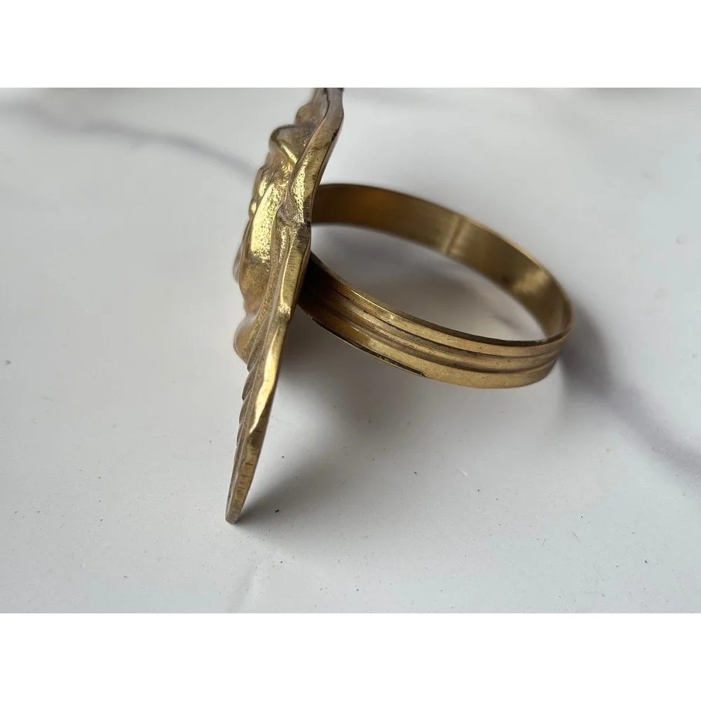 Vintage Brass Rose Napkin Rings Set of 8 Floral Leaf Gold Tone Table Decor